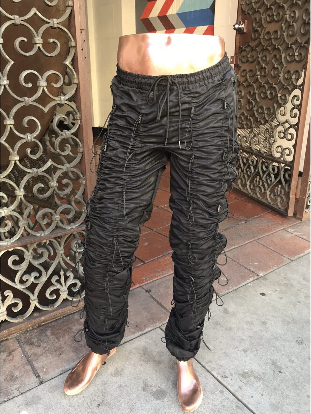 Men's Black Fashion Track Parachute Pants